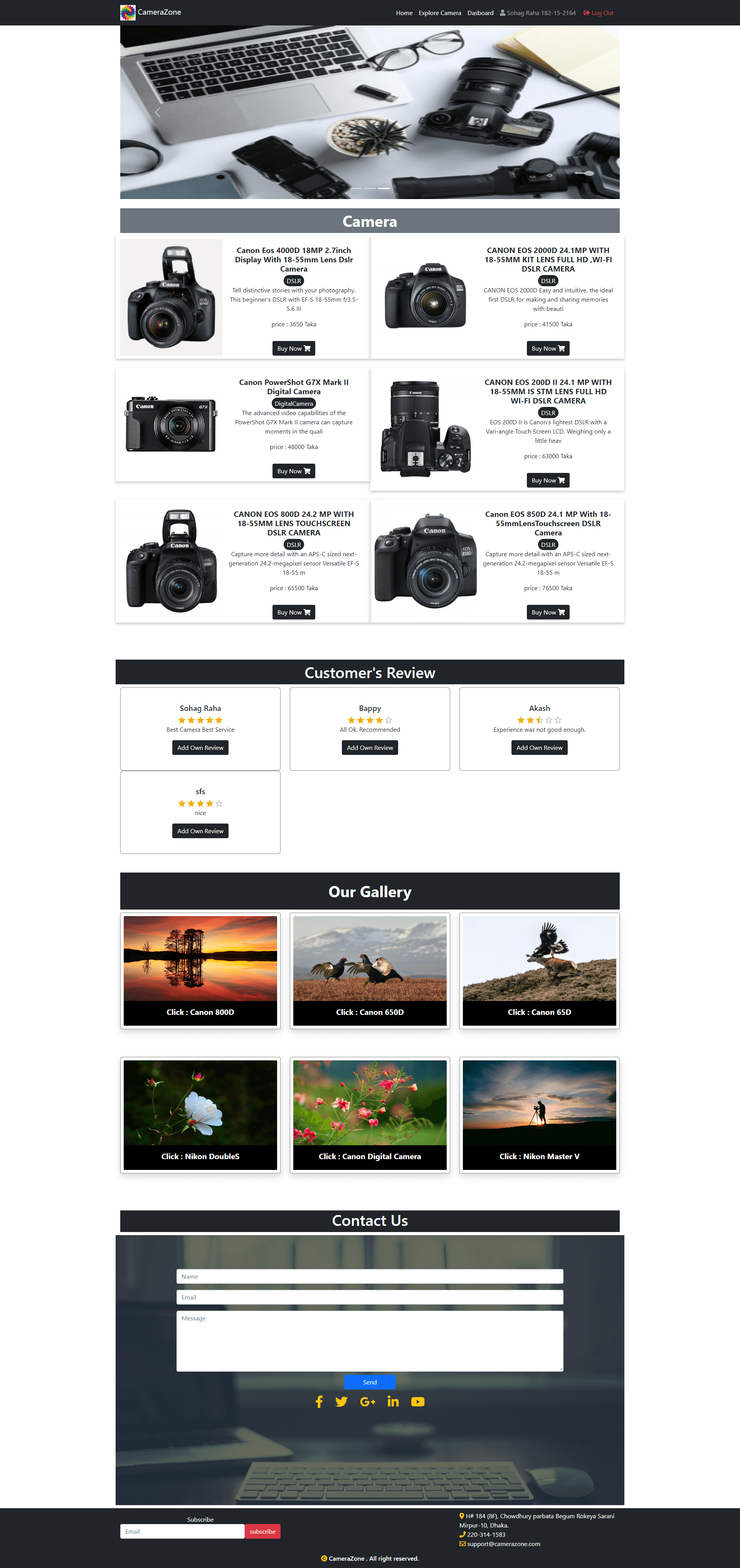 Camera Shop Website - E-commerce Website