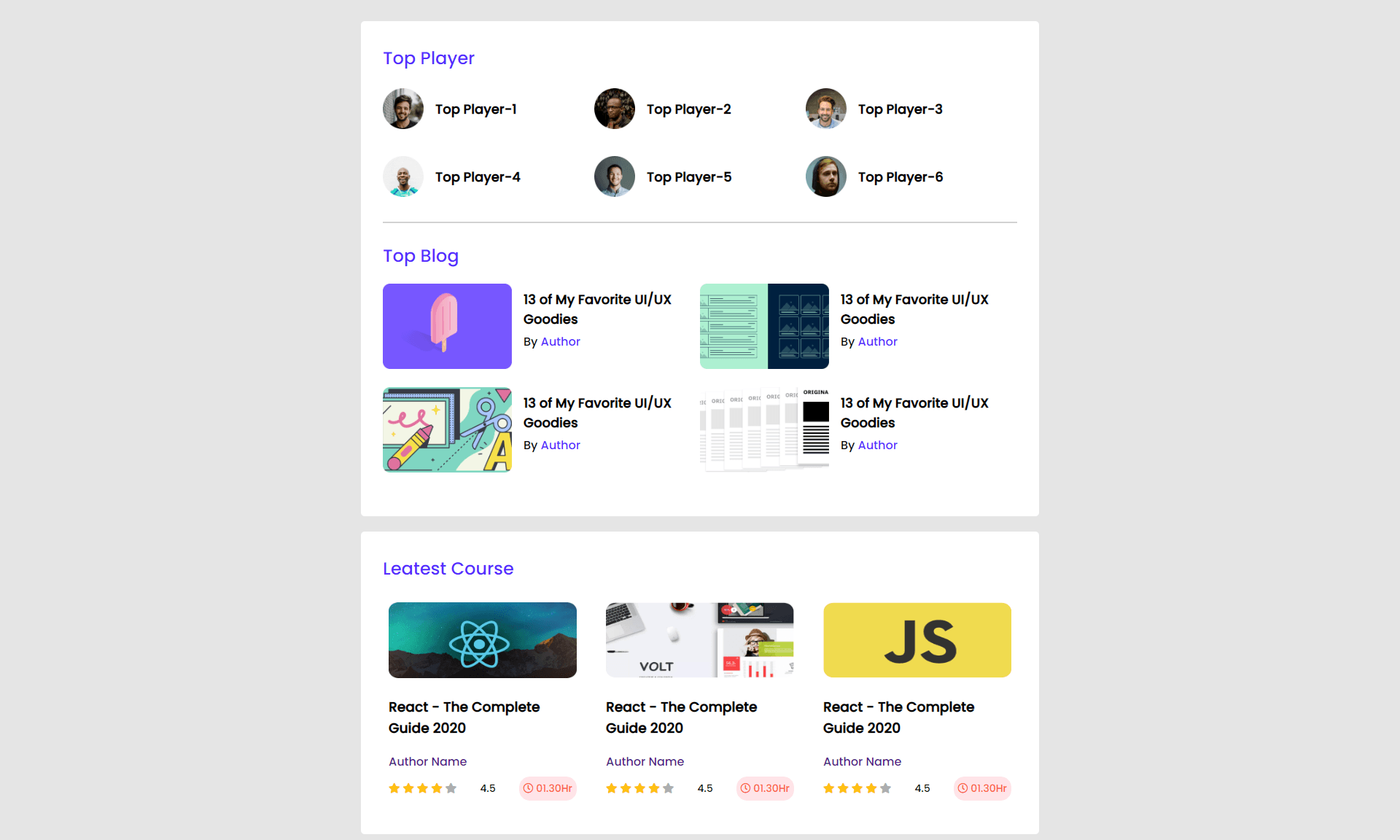 Leader board Site Front Page Design